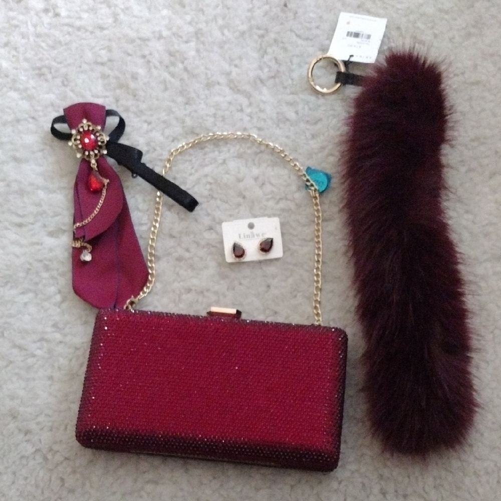 AKIRA Burgundy Clutch with Gold Chain